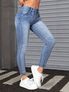 Blauwe skinny jeans - hoge rekbare denim broek voor dames