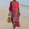 Dames maxi jurk met rode etnische print - relaxte bohemian stijl voor casual uitjes