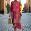 Dames maxi jurk met rode etnische print - relaxte bohemian stijl voor casual uitjes