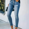 Hoge taille skinny jeans - chic denim broeken met knopdetail