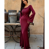 Dames satijnen maxi jurk - elegante avondkleding met lange mouwen voor speciale gelegenheden