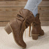 Dames enkellaarzen - casual bruine laarzen met blokhak, ruches en westernlook - Bakkermode.nl