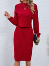 2-delig vrouwen casual rib midi set - gezellige gebreide top en bodycon jurk voor dagelijks gebruik