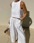 2-delige dames linnen crop top en wijde been broek set - stijlvolle zomerset voor dames