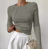 Slim fit lange mouwen t-shirt - dames effen split trui met gebreid patroon - Bakkermode.nl