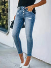 Hoge taille skinny jeans - chic denim broeken met knopdetail