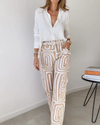 Set van 2-delige damesbroek en blouse - luxe katoen-linnen mix voor casual of chique gelegenheden