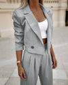 2-delige blazer en pantalon - gestreepte cropped blazer en wijde pantalon met hoge taille - Bakkermode.nl