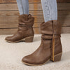 Dames enkellaarzen - casual bruine laarzen met blokhak, ruches en westernlook - Bakkermode.nl
