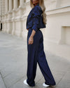 2-delige blazer en pantalon - gestreepte cropped blazer en wijde pantalon met hoge taille - Bakkermode.nl