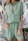 2-delig dames casual shirt en korte broek - luchtige zomerset met ontspannen pasvorm, ademende stof voor casual dagen