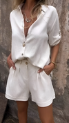 2-delig dames casual shirt en korte broek - luchtige zomerset met ontspannen pasvorm, ademende stof voor casual dagen