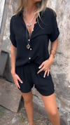 2-delig dames casual shirt en korte broek - luchtige zomerset met ontspannen pasvorm, ademende stof voor casual dagen