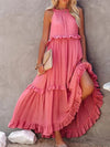 Dames maxi jurk met elegante ruches en luchtige stof - stijlvolle casual zomerjurk voor uitjes