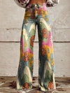Bloemen brede broek - levendig gedrukte jeans voor dames