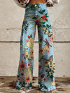 Bloemen brede broek - levendig gedrukte jeans voor dames