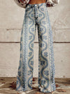 Bloemen brede broek - levendig gedrukte jeans voor dames
