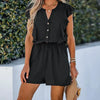Zwarte dames jumpsuit - relaxte korte mouwen outfit