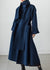 Wollen wikkeljas - elegante blauwe lange damesjas met sjaal