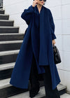 Wollen wikkeljas - elegante blauwe lange damesjas met sjaal