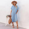 Casual denim jurk - trendy blauwe dames tuniek voor de zomer