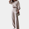 2-delige apricot damespak - stijlvolle blouse en wijde broek