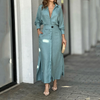 Dames overhemdjurk chic zomer maxi - lange mouwen, lichtgewicht stof voor casual uitjes