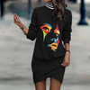 Trui jurk - stijlvolle lange mouw dames jurk met abstracte print