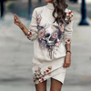 Trui jurk - stijlvolle lange mouw dames jurk met abstracte print