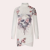 Trui jurk - stijlvolle lange mouw dames jurk met abstracte print