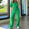 2-delige loungewear set - stijlvolle dames blauwe satijnen co-ord
