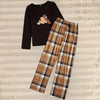 2-delige zwarte damespyjama set - t-shirt met ronde hals en geruite broek