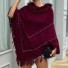 Dames rode gebreide poncho - elegant met verfijnde details