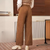 Dames brede pijpenbroek hoge taille bruin casual stijl - herfstbroeken voor elke dag