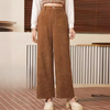 Dames brede pijpenbroek hoge taille bruin casual stijl - herfstbroeken voor elke dag