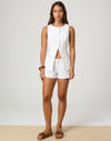 Dames linnen mix micro shorts & mouwloos top set - luchtige zomerset