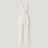 Dames jumpsuit elegante satijnen halterstijl witte avondkleding - verstelbare kettingsluiting voor veelzijdige mode