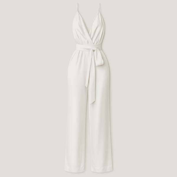 Dames jumpsuit elegante satijnen halterstijl witte avondkleding - verstelbare kettingsluiting voor veelzijdige mode