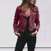 Dames leren bikerjack - trendy fitted groene jas