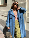 Denim trenchcoat - klassiek blauwe dames lange jas