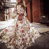 Zomer maxi jurk met elegante bloemenprint en ceintuur - voor feestelijke gelegenheden