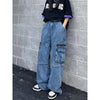 Wijde denim broek - trendy cargo jeans voor dames