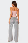 Lichte grijze wijde pijpen jeans met strikdetails voor dames