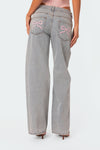 Lichte grijze wijde pijpen jeans met strikdetails voor dames