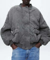 Oversized grijze gewatteerde bomberjack voor dames