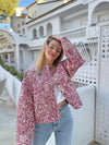 Dames gewatteerde bloemenjack elegant casual buitenkleding - knusse roze patroon winteroutfit