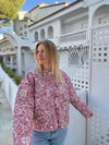 Dames gewatteerde bloemenjack elegant casual buitenkleding - knusse roze patroon winteroutfit