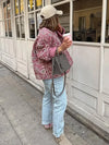Dames gewatteerde bloemenjack elegant casual buitenkleding - knusse roze patroon winteroutfit