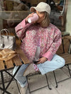 Dames gewatteerde bloemenjack elegant casual buitenkleding - knusse roze patroon winteroutfit