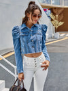 Denimjack - trendy cropped damesjack met pofmouwen